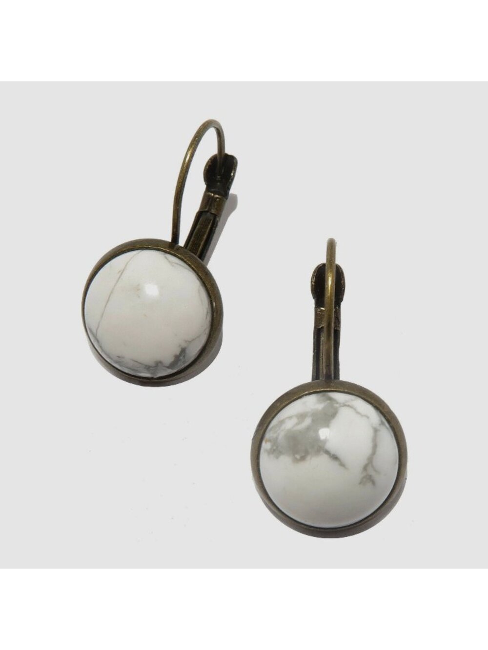 Howlite Earrings Inner Peace Gems Bronze Leverback White Stone Dangle Drop Gift